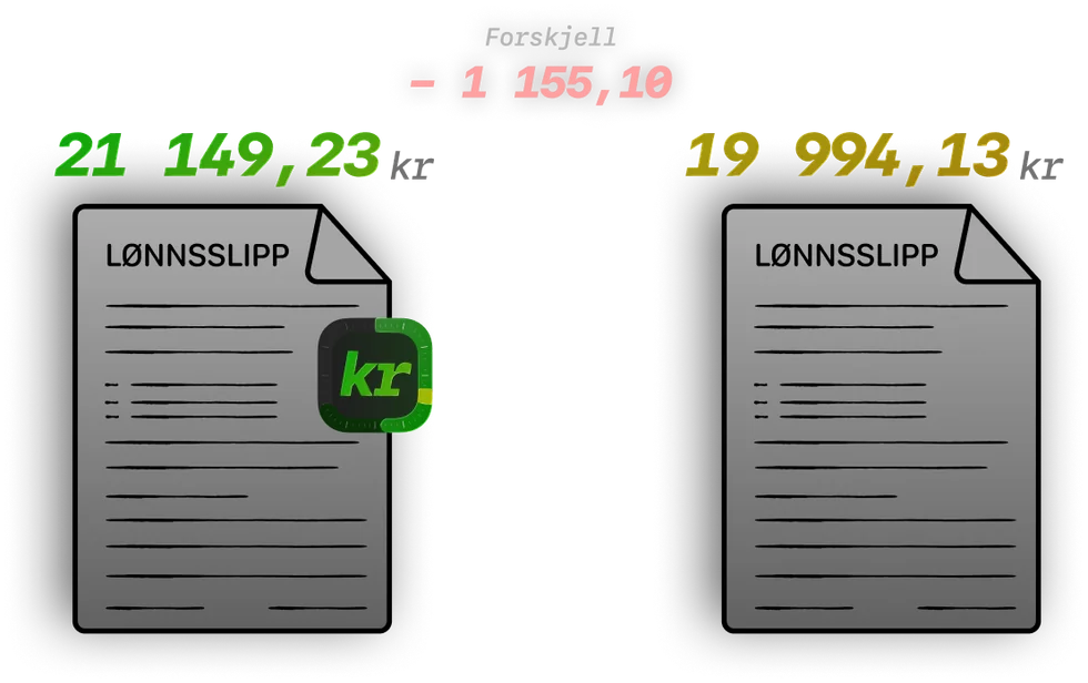 Min Lønn sammenligner to lønnsslipper og viser forskjellen